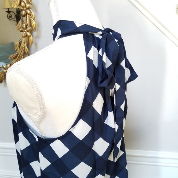 🆕️ J CREW Navy Gingham Check Tie-Neck tank top - Picture 6 of 8